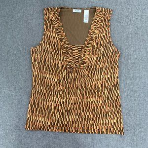 Liz & Co Sleeveless Top Scoop Neckline Lined Petite XL Nylon Polyester Brown